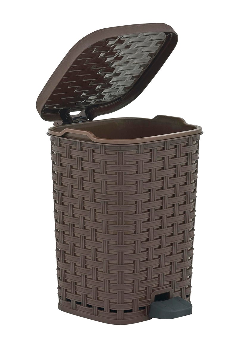 Superio Mini Trash Can with Foot Pedal Small Outdoor Garbage Can with Lid, 1.5 Gallon Plastic Waste Basket for Bathroom, Bedroom, Kitchen, Office, Patio (Wicker Brown 6 QT.) - Image 1